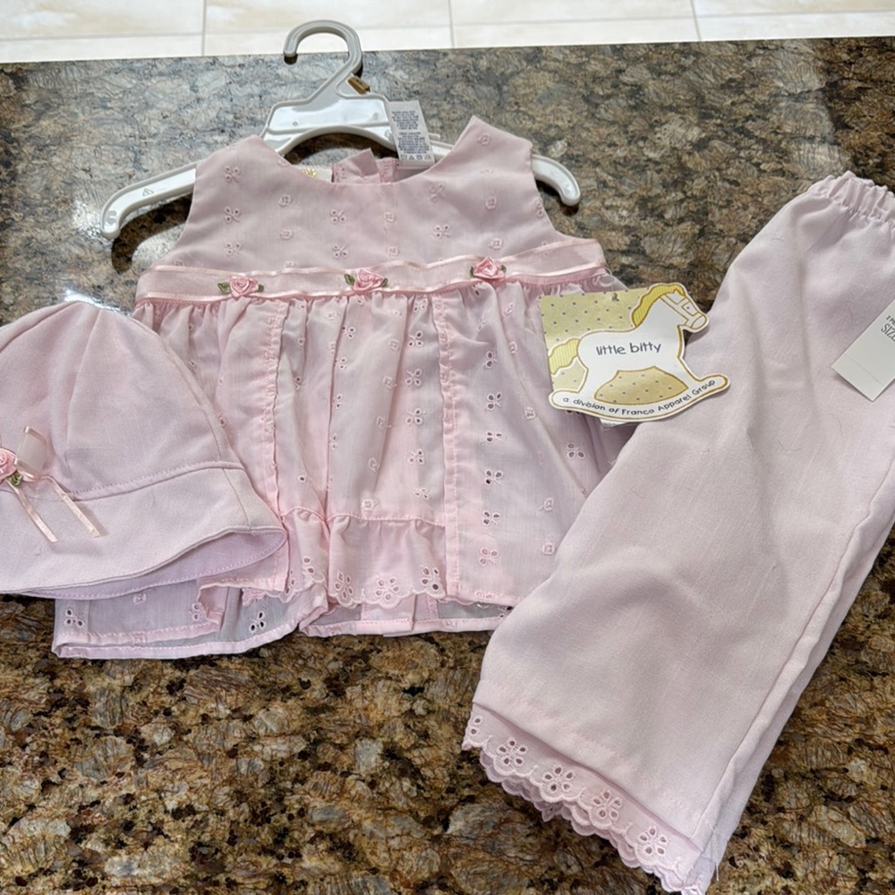 Little Bitty Pink Eyelet Baby Dress Set NWT vintage Size 3T